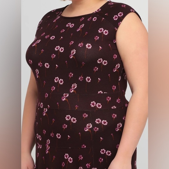 Lands End Casual Flared Coffee Brown Floral Dress Size 10-12 - Picture 3 of 8